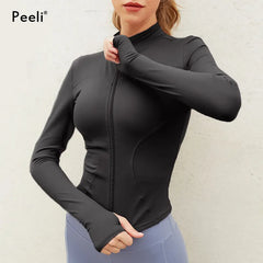 Peeli Long Sleeve Sports Jacket Women Zip Fitness Yoga Shirt Winter Warm Gym Top Activewear Running Coats Workout Clothes Woman