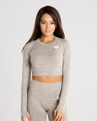 Move Seamless Long Sleeve Crop Top | Brown Grey Marl